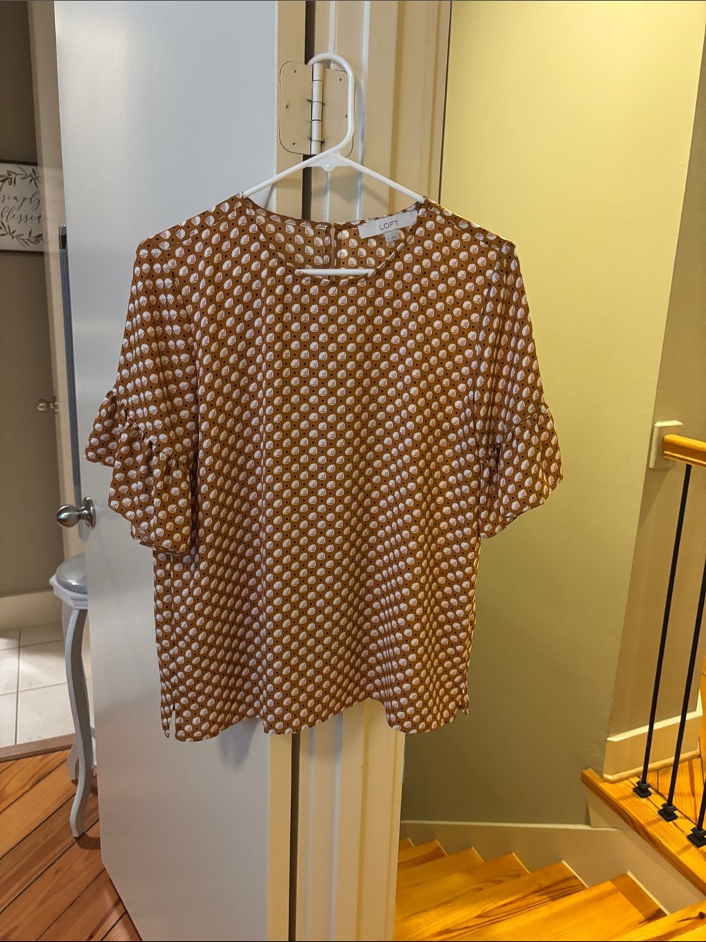 LOFT Brown Polka Dot Short Sleeve Blouse